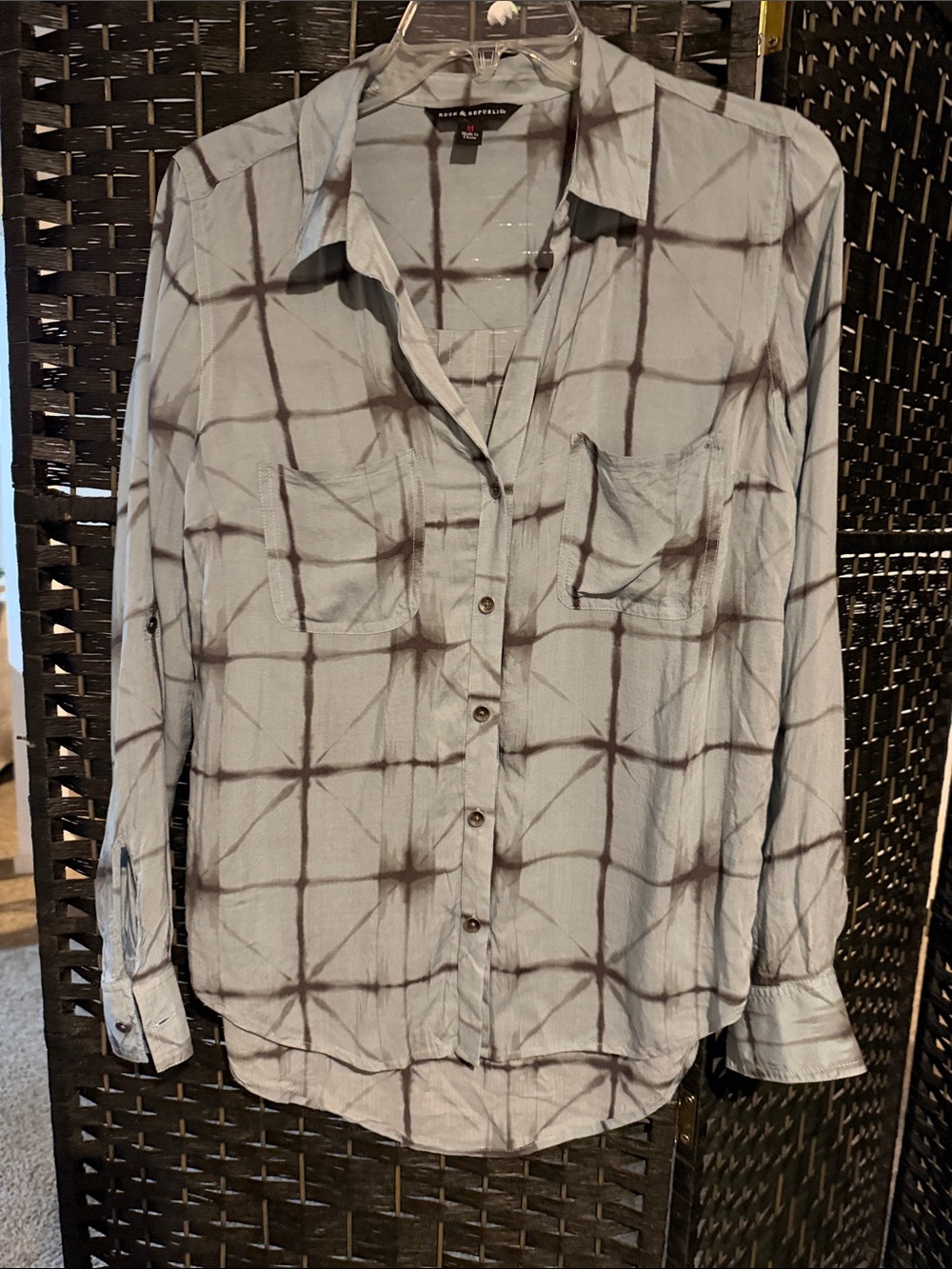 Rock & Republic Light Green & Black Button-Down Shirt